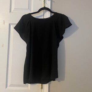 Ann Taylor Ruffle Short Sleeve Scoop Neck Blouse {Size Medium Petite}